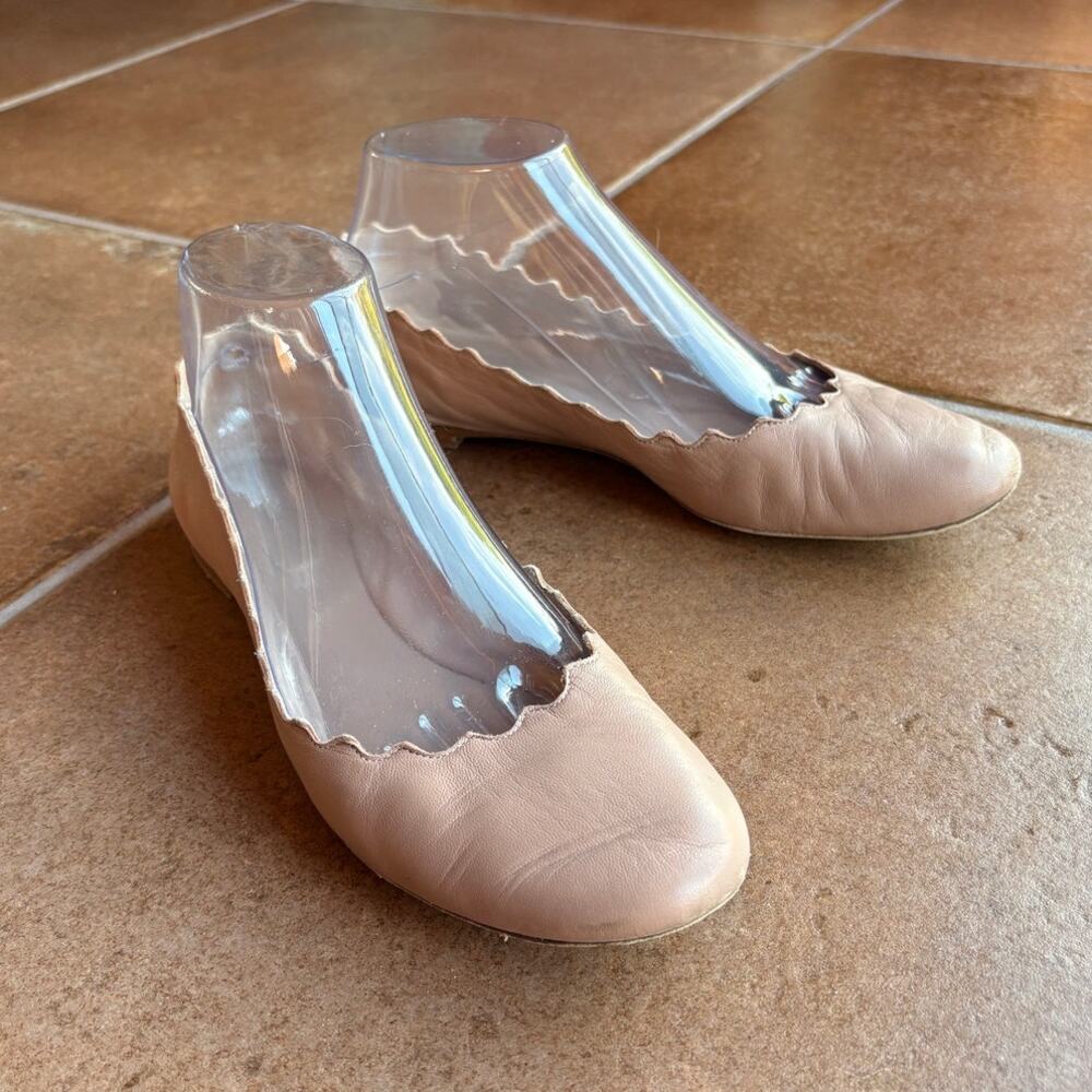 Chloe Lauren Ballerina Scalloped Edge Leather Flats Rosy Beige size 38/8 US - Picture 16 of 16